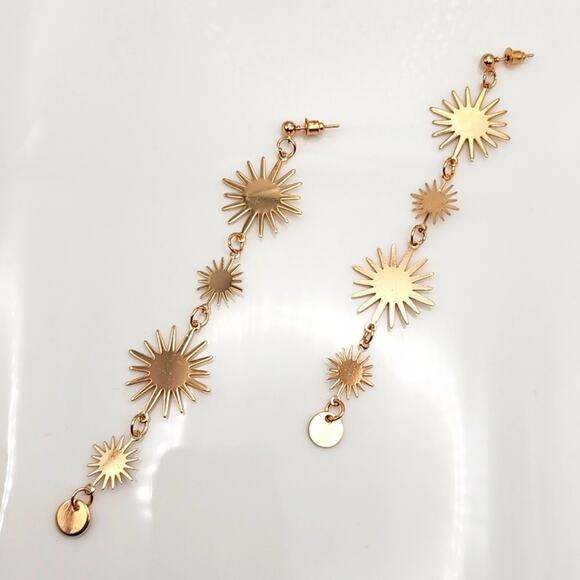 Golden Star Dangle Earrings - Picture 2 of 3